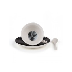SELETTI Guiltless porcelain tea cup with plate and teaspoon - Tacita