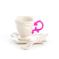 SELETTI i-wares coffee set in porcelain with coloured handle