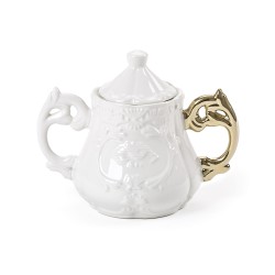 SELETTI i-wares sugar bowl in porcelain with col. handles gold