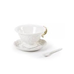 SELETTI i-wares tea set in porcelain with coloured handles gold