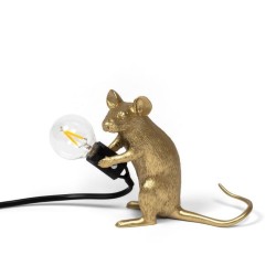 SELETTI Mouse Lamp Gold Sitting/Mac Black Cable