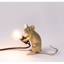 SELETTI Mouse Lamp Gold Sitting/Mac Black Cable