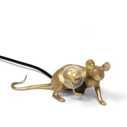 SELETTI Mouse Lamp Gold Lie Down/Lop Black Cable