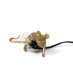 SELETTI Mouse Lamp Gold Lie Down/Lop Black Cable